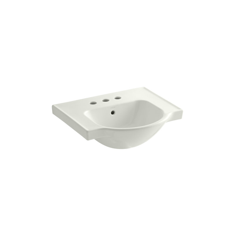 Veer Ceramic Pedestal Bathroom Sink with Overflow, Dune, 8.04" H x 21" L x 18.25" W, 4" Centers