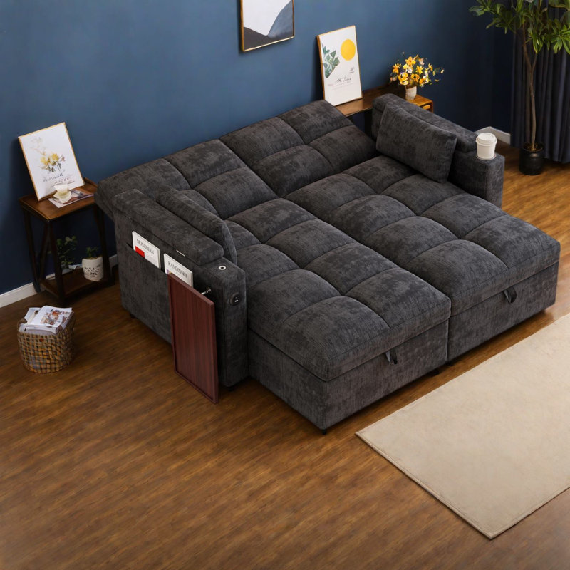 Canapé d'angle avec rangement, canapé-lit modulable en chenille de 168 cm, salon moderne, Noir
