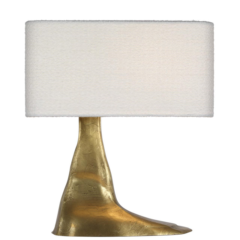 Anne-Marie Barton Terra-Forma 23" Left Table Lamp in Museum Pewter with Boucle Shade, Gold, Brass