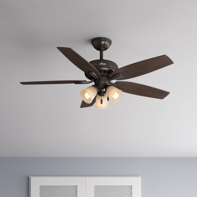 52" Newsome 5 - Blade Standard Ceiling Fan with Pull Chain and Light Kit Included, Premier Bronze