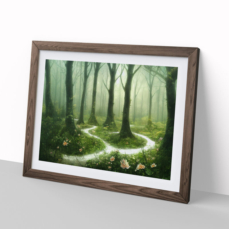 Fanciful Spring Forest - Single Picture Frame Painting, 34cm H x 46cm W x 2cm D, Walnut