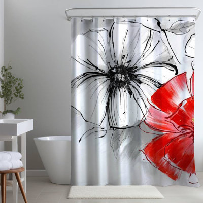 Floral – Polyester Shower Curtain, Dye Sublimation Print, 71" W × 74" L