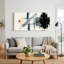 Tableau abstrait bleu et noir avec éclaboussures orange sur toile-2076650072