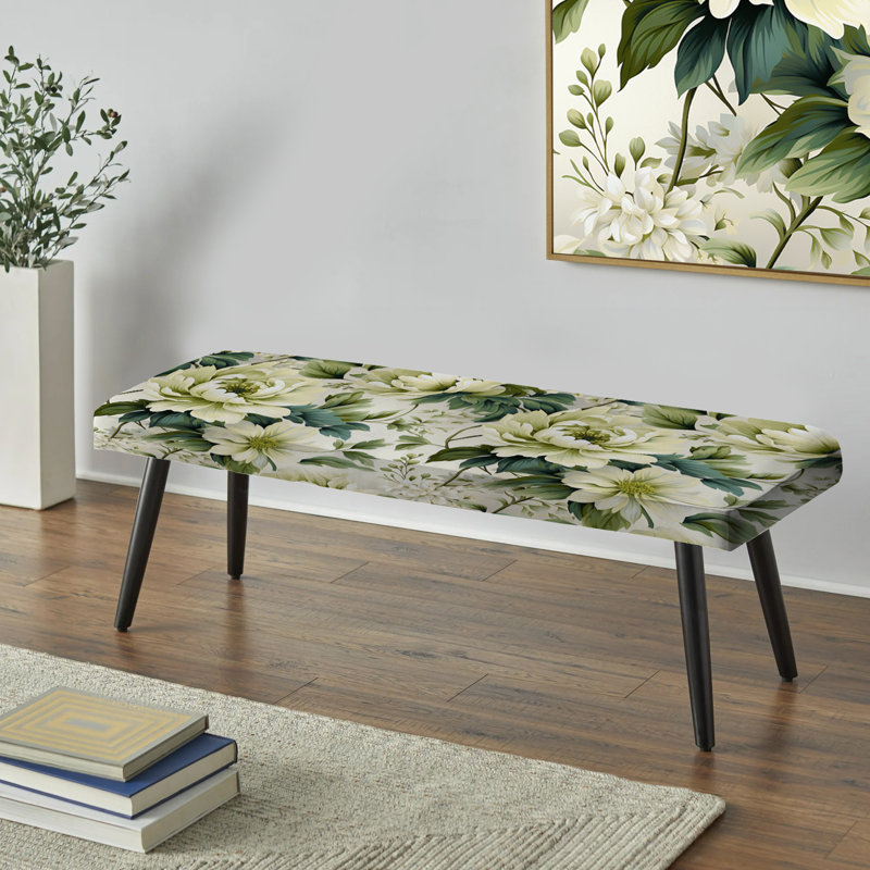 Green and White Damask Euphony - Banc rembourré noir damassé
