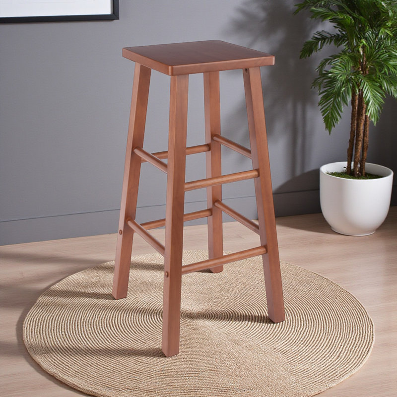 Collin Saddle Base Four Leg Bar Stool in Teak Finish, 28.84'' H X 14.08'' W X 14.08'' D, Teak 