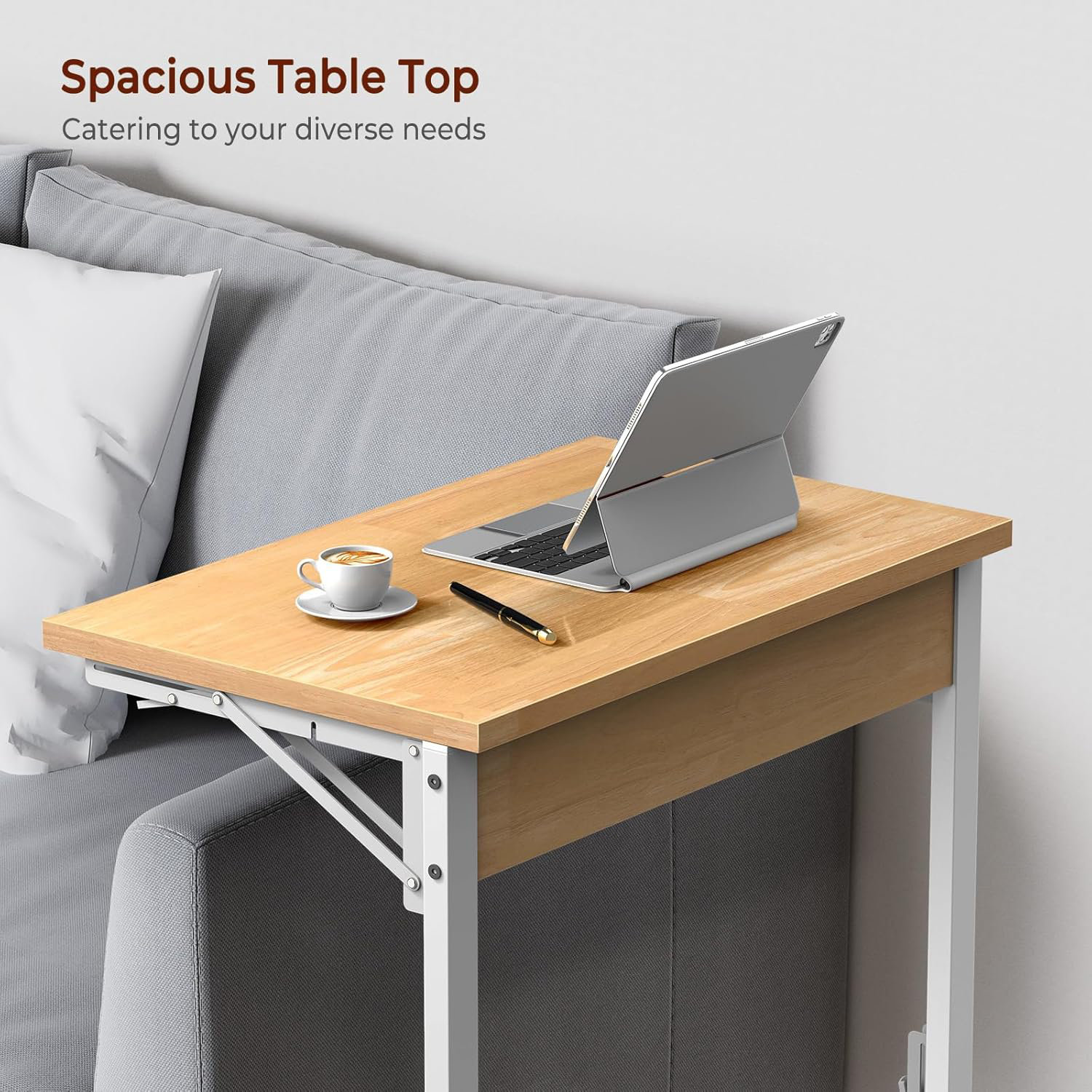 Everly Quinn Folding C-Shaped TV Tray Table, Compact Sofa-Side Laptop ...