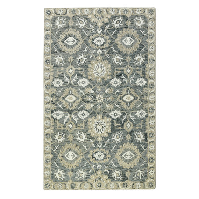 9' X 13' Gray Ivory And Beige Wool Floral Medallion Hand Hooked Area Rug