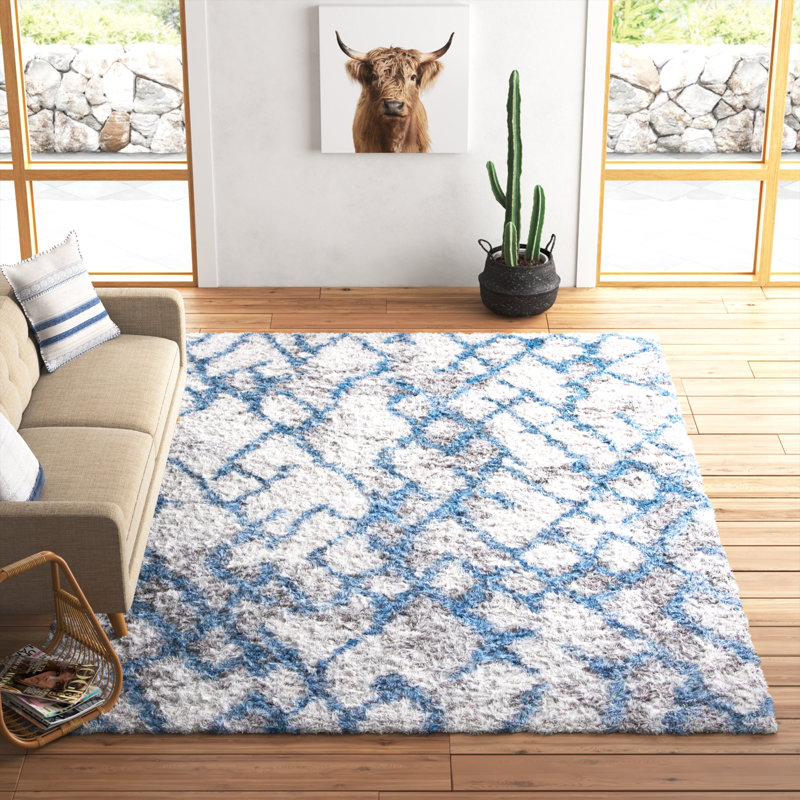 Castiglione Abstract Ivory/Blue Area Rug, Rectangle 4' x 6'