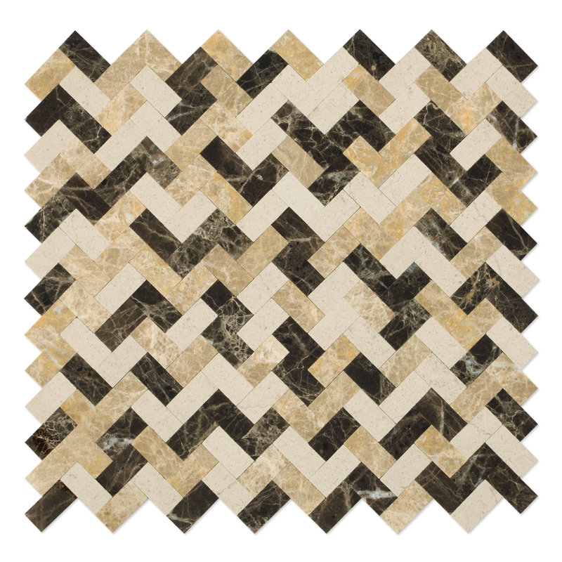 Carrelage mosaïque auto-adhésif en pierre naturelle 12 po x 12 po Herringbones, Brun / crème