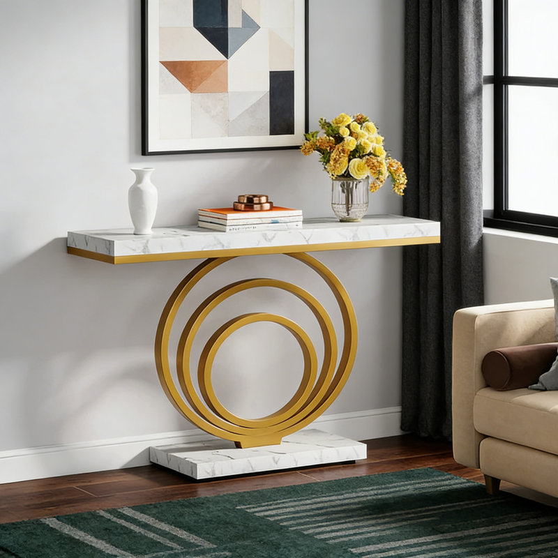 Console de 41 po pour table d'entrée étroite, canapé d'entrée en faux marbre avec base en métal