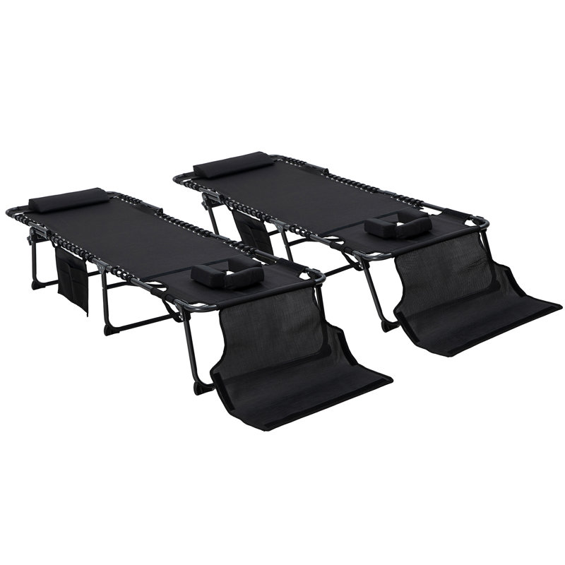 Chaise longue pliante 2 pièces Outsunny avec dossier inclinable à 5 niveaux, Noir