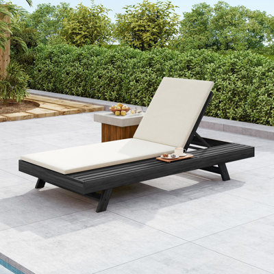 Ensemble de 1 méridienne inclinable réglable en bois d'acacia noir et coussins résistants à l'eau pour une détente en plein air