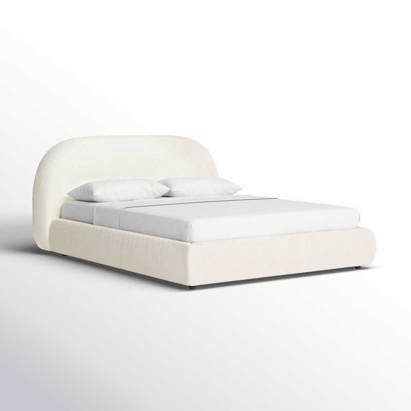 Lit plateforme entièrement rembourré Genoa, Grand, Boucle ivoire blanc