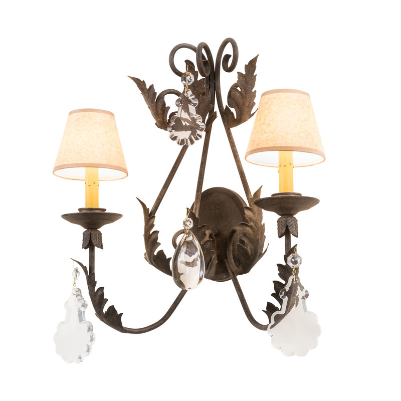 Chocolate and Beige Two-Light Fabric and Glass Sconce