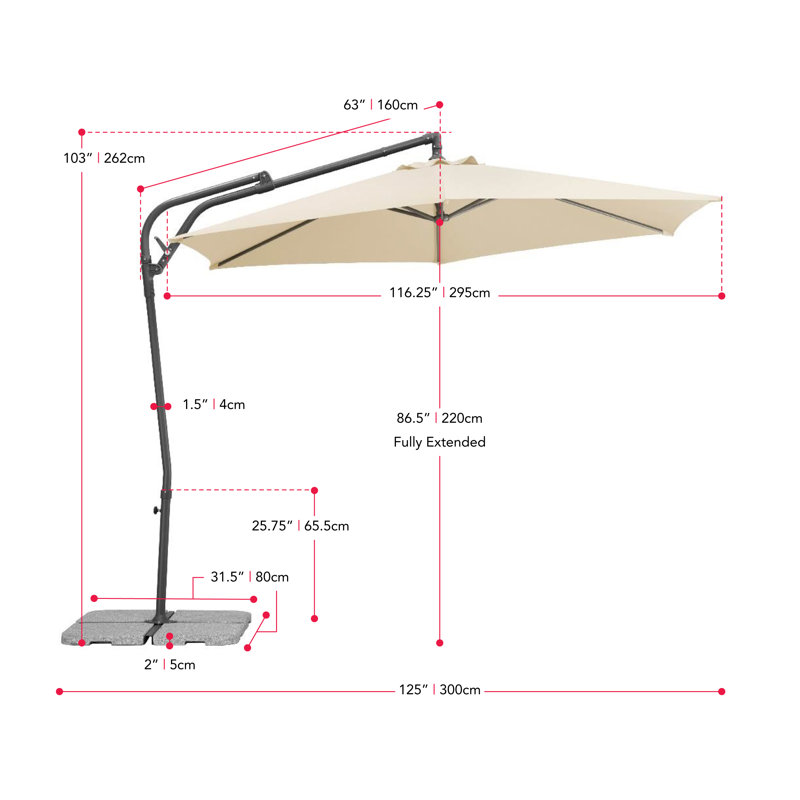 Parasol en porte-à-faux 116 po Monje, gris