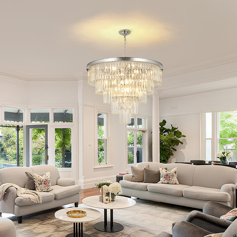 Lustre en cristal Makinlee, H 22,44 po x l 31,5 po x P 31,5 po, 15 lumières, Chrome chrome