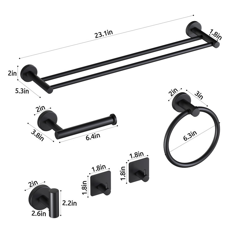 6 - Piece Bathroom Hardware Set, Black