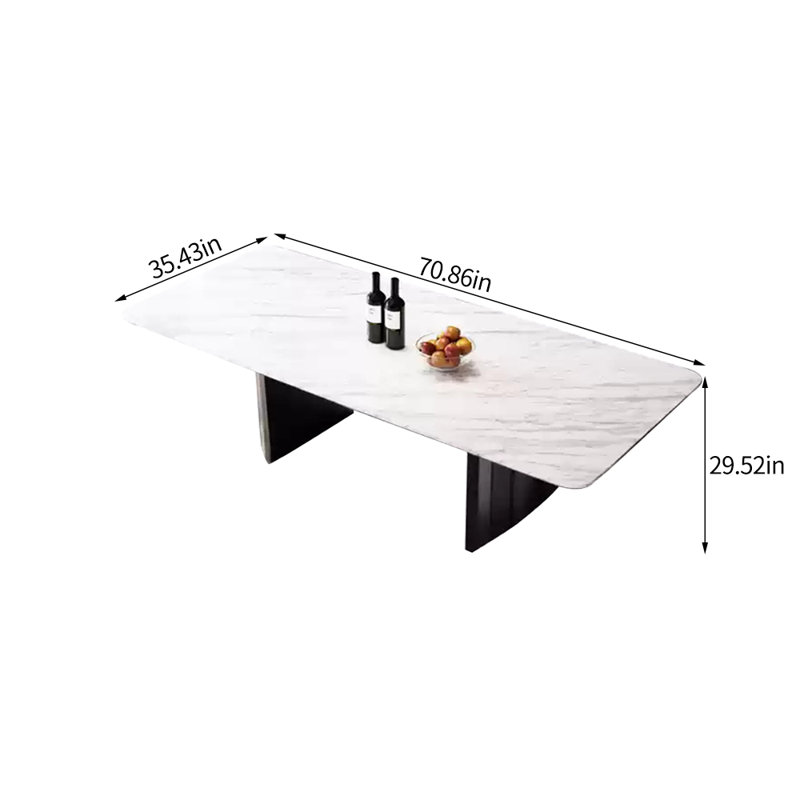 Rectangular luxury simple marble dining table, 29.52"H x 70.86"L x 35.43"W