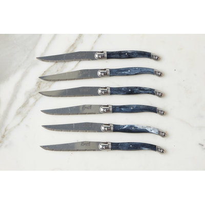 The Original French Laguiole Steak Knives - Wood Drawer Box - Set of 6 - Marbled Grey