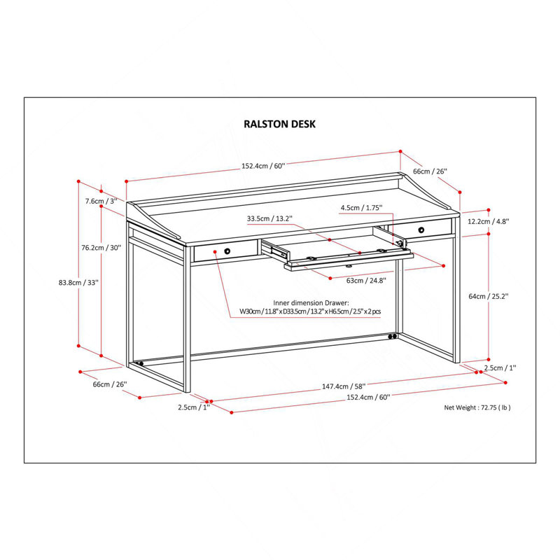Bureau - Brun rustique naturel vieilli, Brun / Gris
