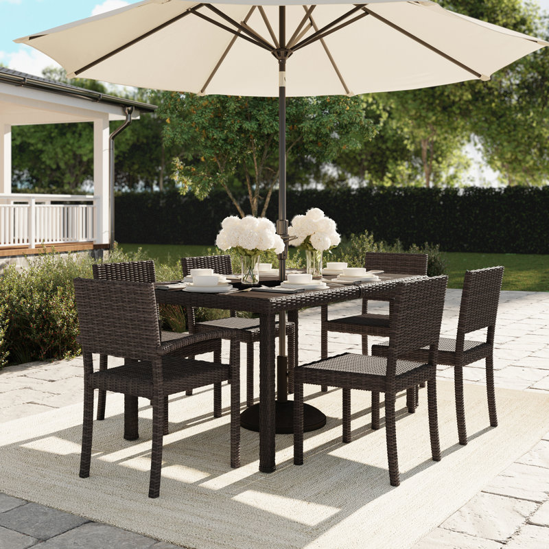 Martha Stewart Bedford 7Pc Outdoor Rattan Wicker Patio Dining Set With 6 Stack Chairs And 62" Table, Brown