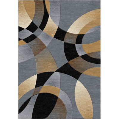 Tapis de couloir moderne à motif géométrique en polypropylène gris Isaacs