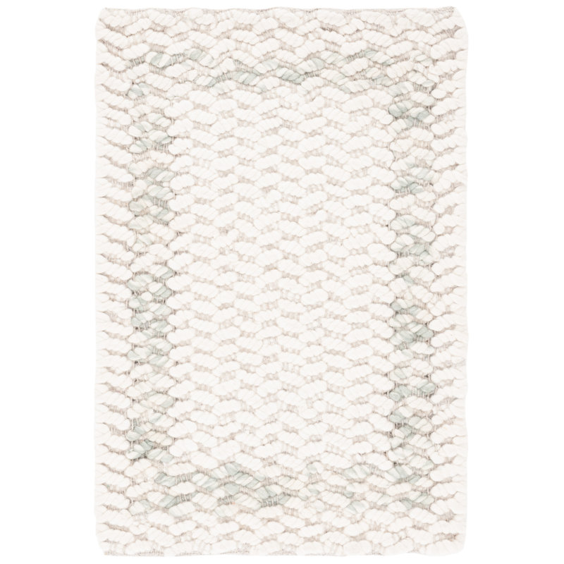 Bruna Hand Loomed Wool/Cotton Rug in Ivory/Sage, Rectangle 3' x 5'