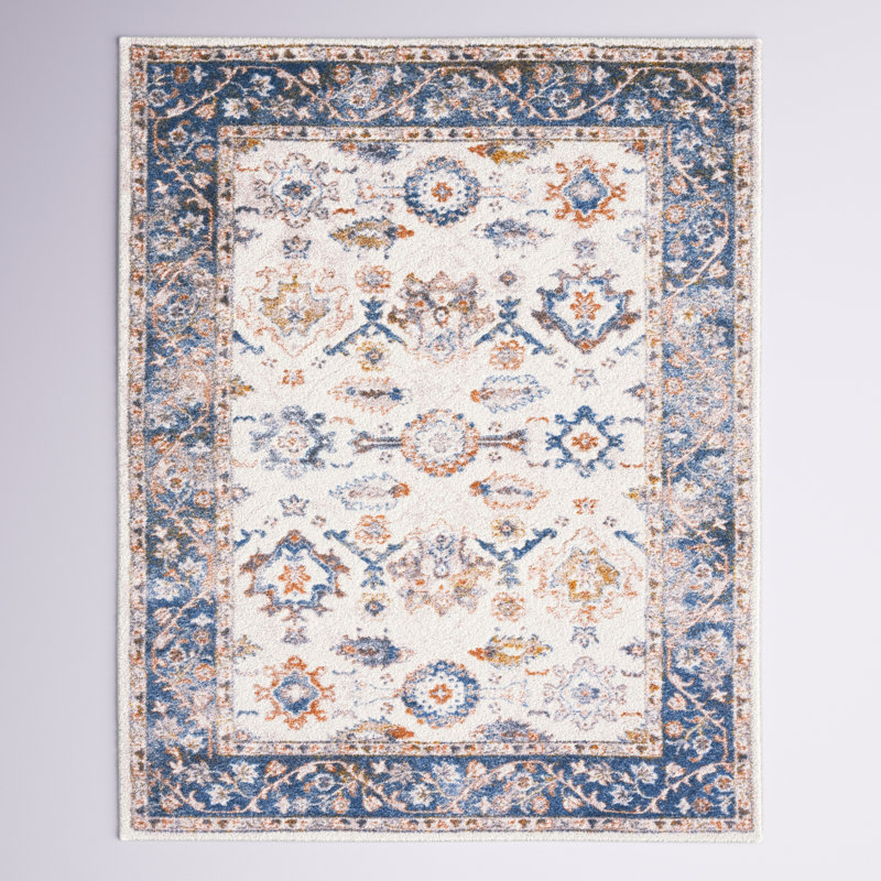 Gumm Oriental Blue/White/Brown Area Rug, Rectangle 8' x 10'