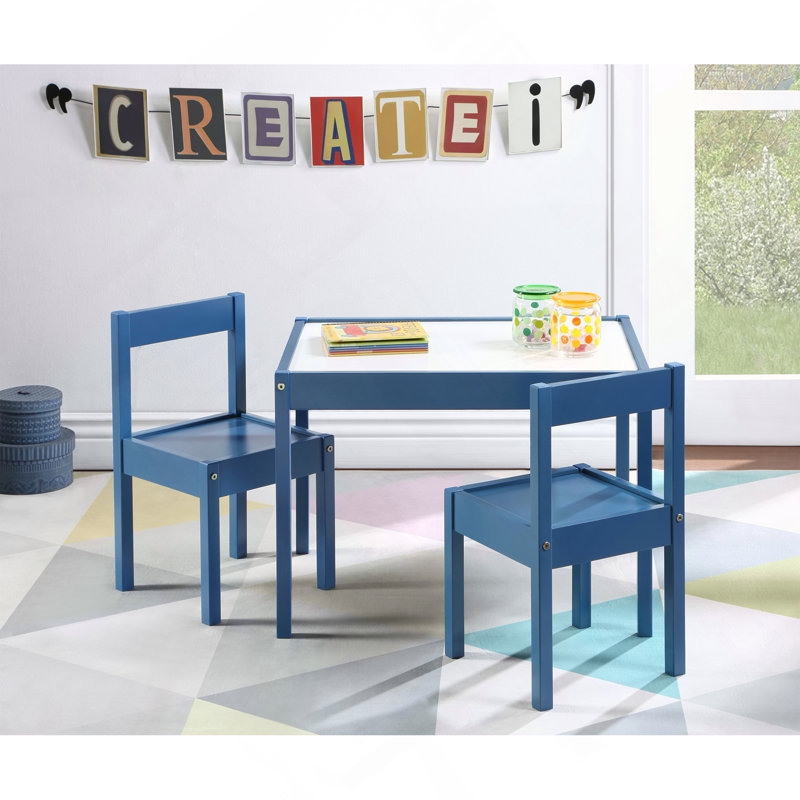 Ensemble 3 pièces de table et deux chaises effaçables pour enfant, bleu foncé, Navy