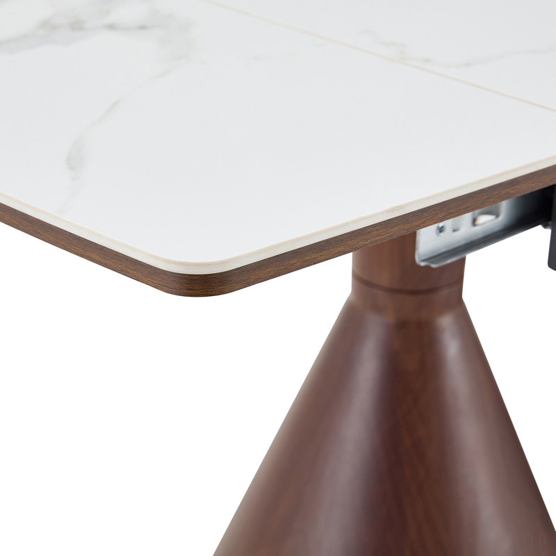 Table de salle à manger extensible avec plateau en pierre: plateau de table en marbre blanc avec pieds fuselés en métal. Une table de salle à manger rectangulaire d'inspiration moderne et luxueuse pour la maison, pouvant accueillir de 4 à 8 personnes.