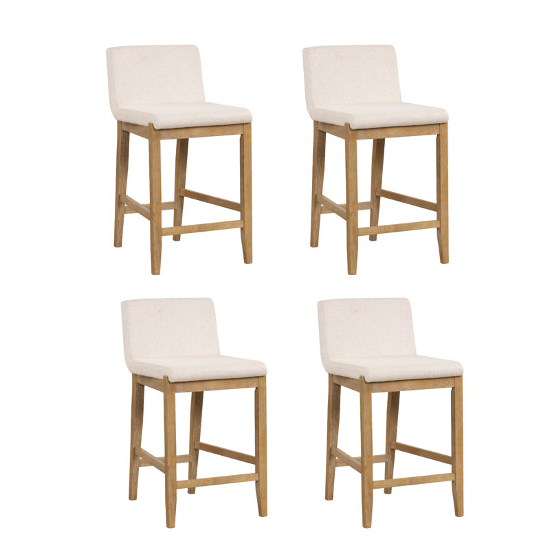Tabouret de comptoir rembourré Exposed avec pieds en bois massif, ensemble de 4, Crème crème / cadre brun naturel, 4