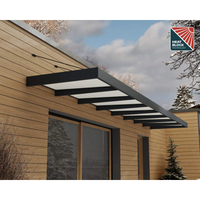 Palram - Canopia Sophia XL 25' W x 4' 7" D Acrylic Galvanized Steel Stationary Door and Window Awning Gray/Mist
