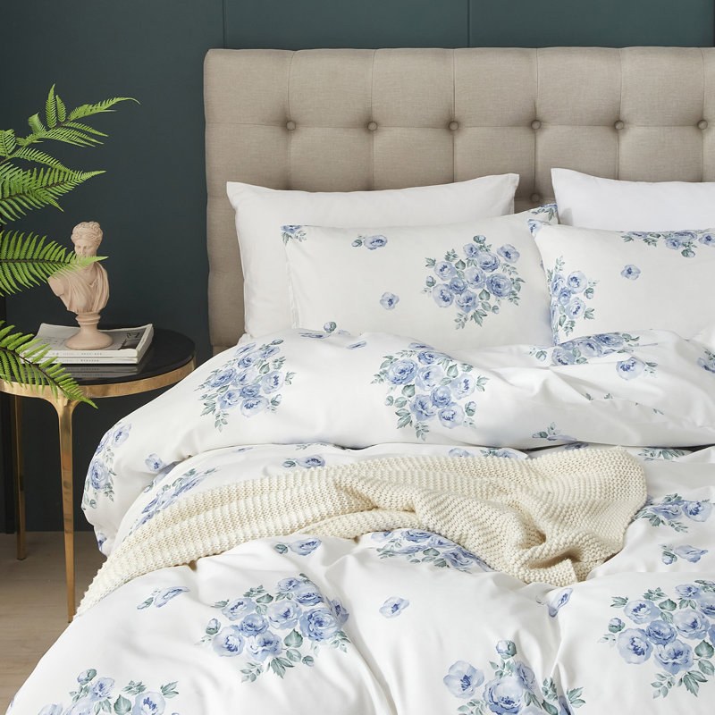 Nillie Bedding, Housse de couette grand et 2 taies d'oreiller stan, Motif floral bleu