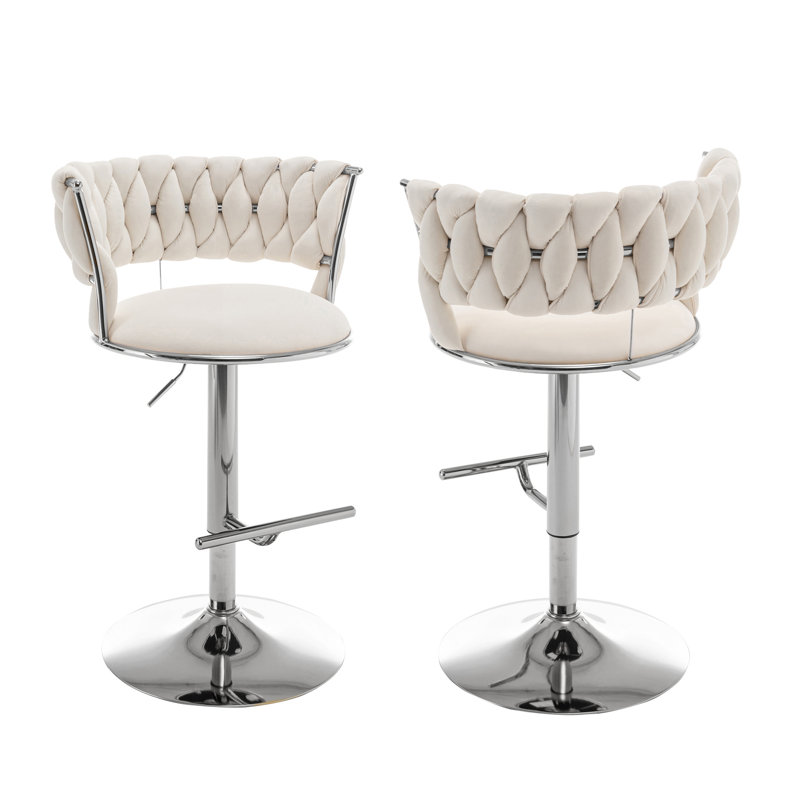 Mamduh Swivel Upholstered Adjustable Height Counter Stool with Metal Frame, Cream