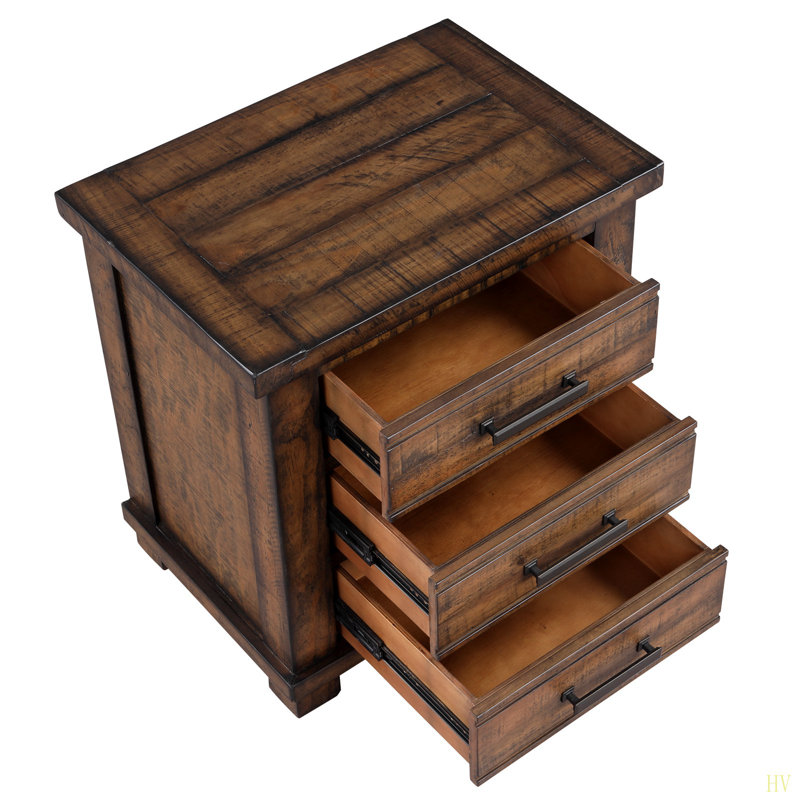 Table de chevet rustique en bois massif récupéré à trois tiroirs Rustic