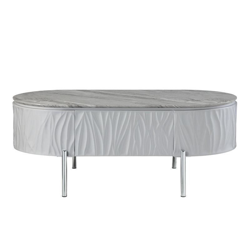 Table basse grise avec finition ultrabrillante et espace de rangement ovale moderne de 15 mm