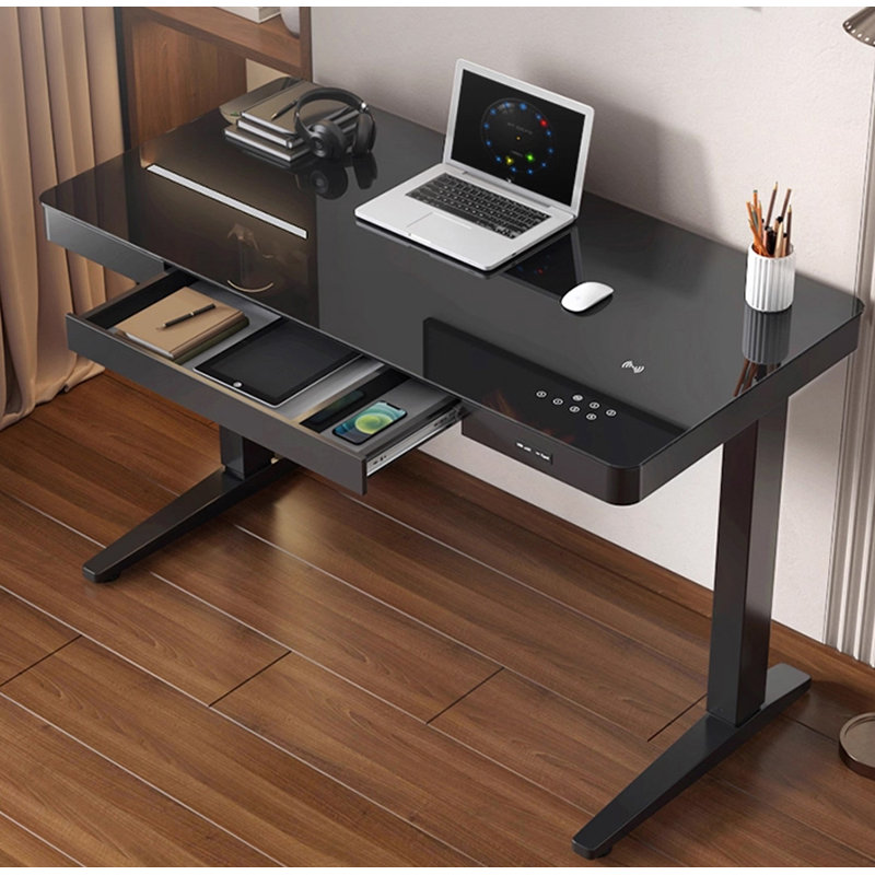 Bureau électrique réglable en verre trempé, H 28,7 po x l 47,2 po x P 23,6 po