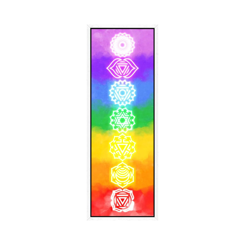 Neon Watercolour Chakras - Panoramic Print on Canvas, White Framed, 152.4 cm H x 50.8 cm W