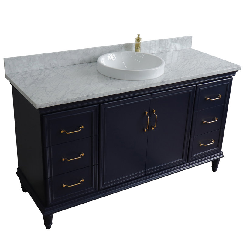 Neponset 61'' Single Bathroom Vanity with Carrara Marble Top, Blue