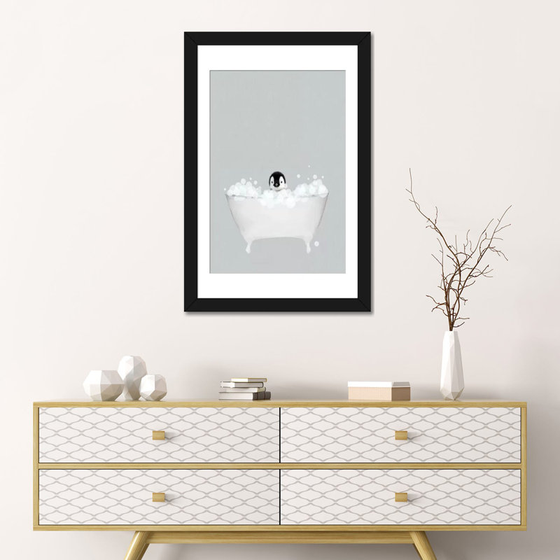 Pingouin bleu bain - imprimé, Blanc, H 24 po x l 16 po x P 1 po, Cadre noir