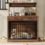 Meuble pour cage 38 po avec 2 tiroirs de rangement - table d'appoint robuste pour cage de chien, chenil à porte coulissante, maisonnette d'intérieur avec tablette, brun