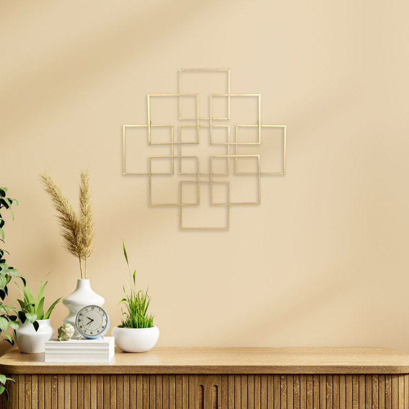 Richese Geometric Modern Metal Wall Sculpture, Gold Finish, 24", 24'' H x 24'' W x 0.5'' D, Gold