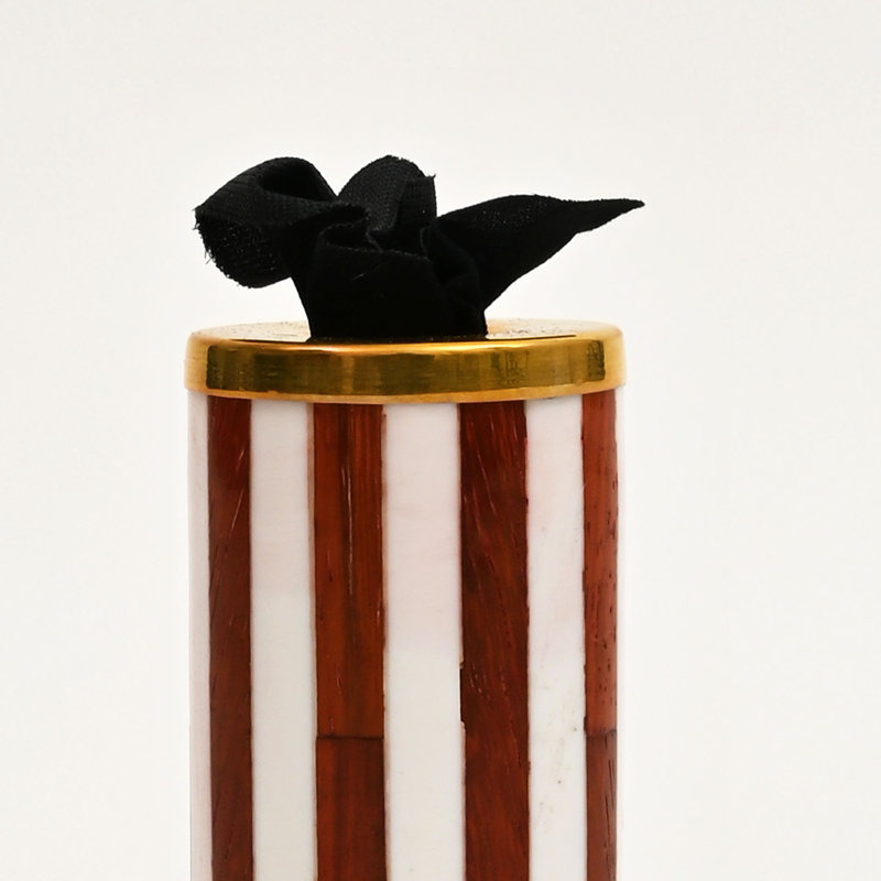 Metal Tabletop Candlestick, Red Stripe