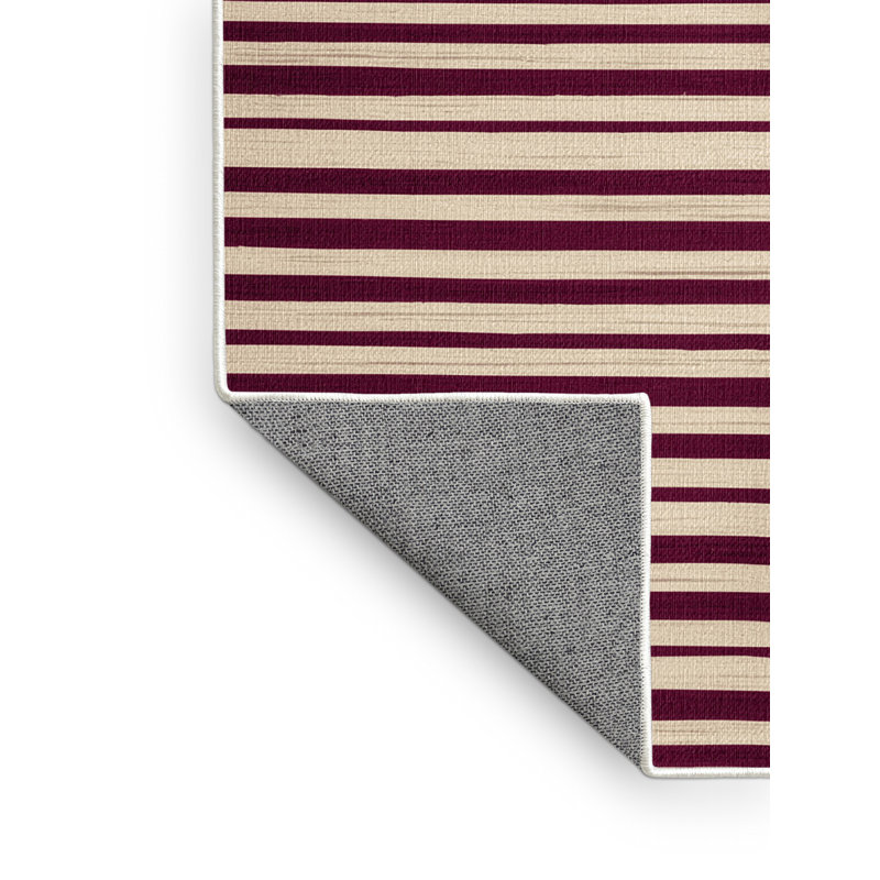 Tapis beige à rayures horizontales lavable à la machine, Rond 4 pi