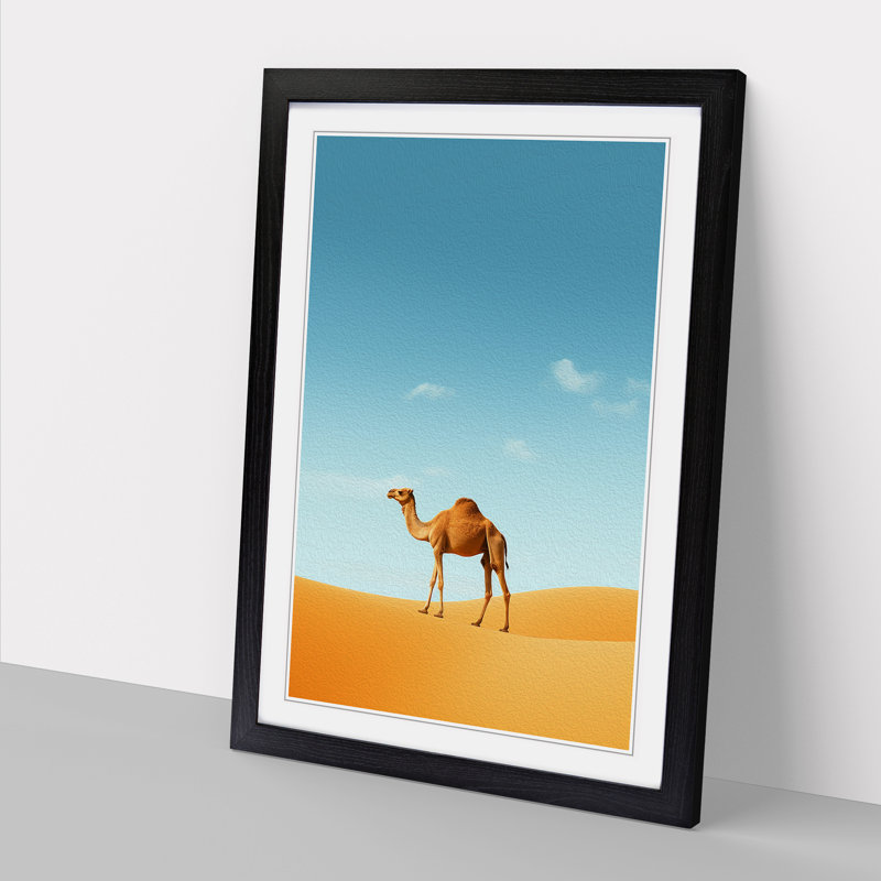 Camel Minimalism - Single Picture Frame Print on Wood, Black Framed, 34cm H x 25cm W x 2cm D