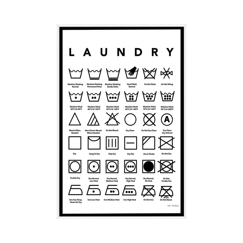 «Laundry Symbols» par Seven Trees Design - impression d'art textuel, Pas de tapis, 40" H x 26" W x1.5" D, White Frame