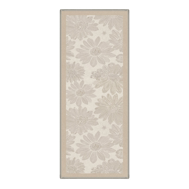 Veridia Floral Machine Washable Beige Indoor Area Rug with Non-Slip Backing, Runner 2' x 7'
