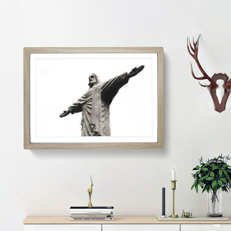 Corcovado in Rio De Janeiro Brazil - Picture Frame Graphic Art Print, 62cm H x 87cm W x 2cm D, Oak Framed