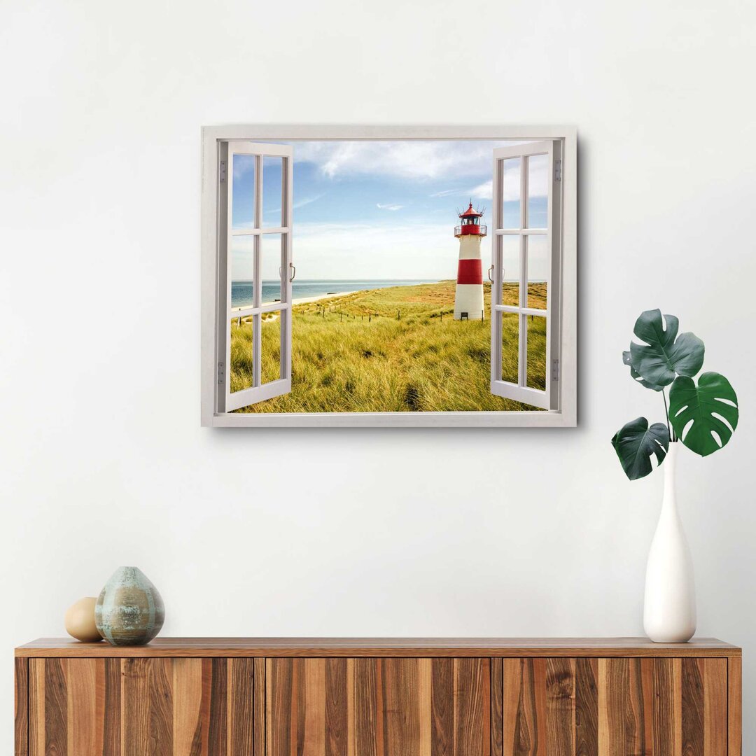 Wandbild Deko Panel Leuchtturm - Ansicht Insel - Dünen - Strand