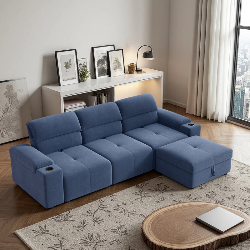 Canapé modulaire moderne en forme de L, canapé Cloud 105 po, bleu, Bleu